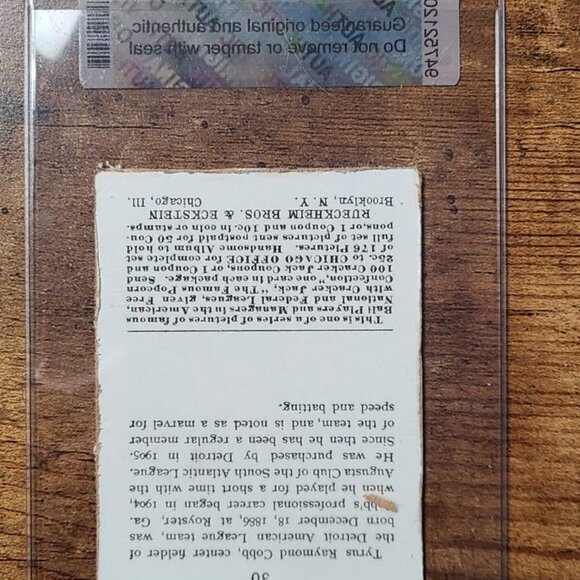 1916 Cracker Jack Ty Cobb #30 custom Baseball card in case with authentication s - Picture 2 of 2